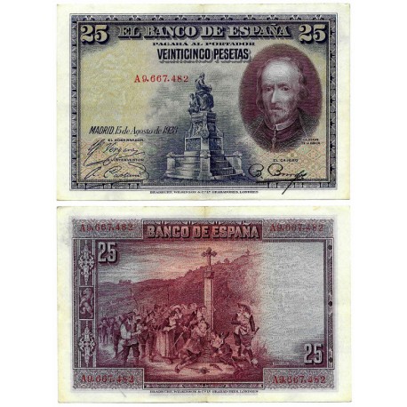 España. 1928. 25 Pesetas (MBC+) Serie A