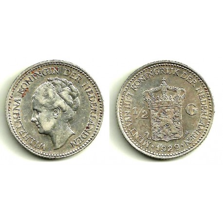 (160) Países Bajos. 1929. ½ Gulden (MBC) (Plata)