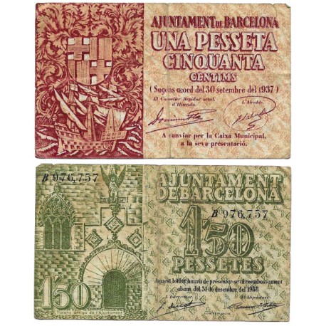 Barcelona. 1937. 1,50 Pesetas (BC) Serie B, Roturas