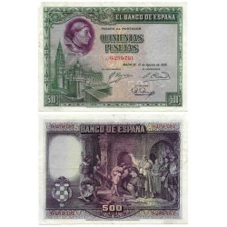 España. 19285. 500 Pesetas (BC+/MBC-) Sin Serie, Esquina rota y leves roturas en márgenes