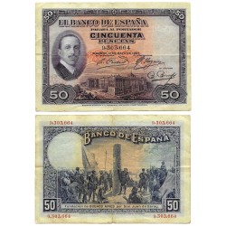 España. 1927. 50 Pesetas (BC) Sin Serie, Sin Sello Republicano