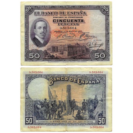 España. 1927. 50 Pesetas (BC) Sin Serie, Sin Sello Republicano