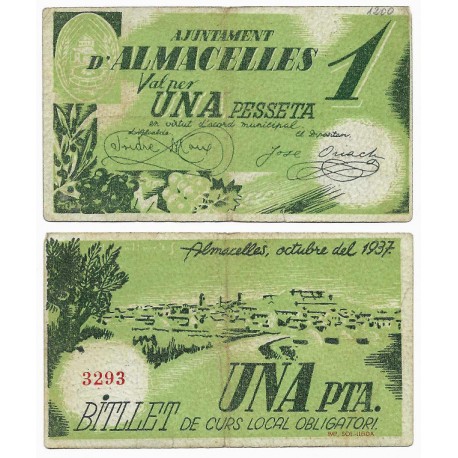 Almacelles. 1937. 1 Peseta (MBC-)