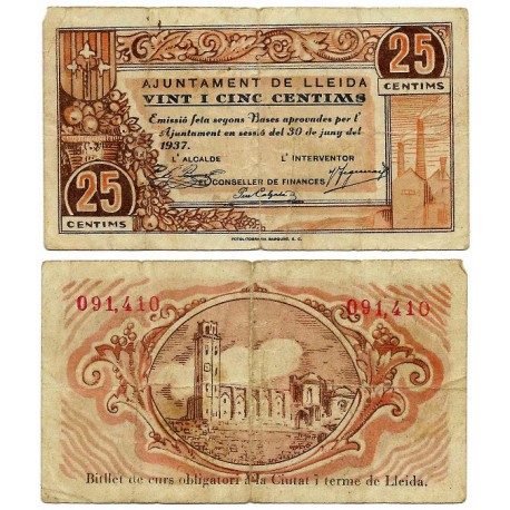 Lleida. 1937. 25 Céntimos (BC)