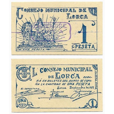 Lorca. 1937. 1 Peseta (SC) Sello Diciembre