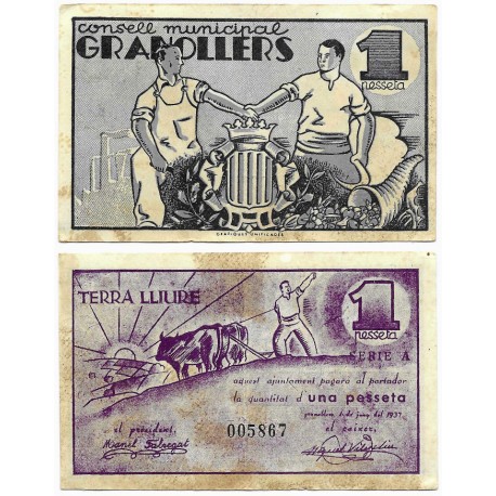 Granollers. 1937. 1 Peseta (BC) Manchas