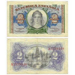 España (II República). 1938. 2 Pesetas (MBC) Serie A