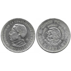 (470) Estados Unidos Mexicanos. 1957. 5 Pesos (EBC+) (Plata)