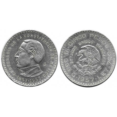 (470) Estados Unidos Mexicanos. 1957. 5 Pesos (EBC+) (Plata)