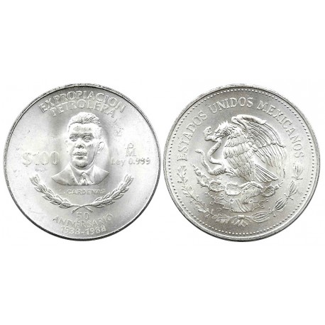 (533) Estados Unidos Mexicanos. 1988. 100 Pesos (SC-) (Plata) 31,10 gr. de .999 Milésimas