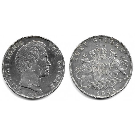 (819) Estados Alemanes (Bavaria). 1845. 2 Gulden (MBC-) (Plata) Golpes