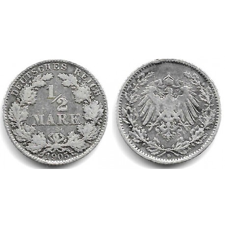 (17) Imperio Alemán. 1905(D). ½ Mark (MBC-) (Plata)