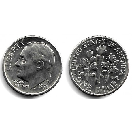 (195a) Estados Unidos de América. 1991(P). 1 Dime (EBC+)