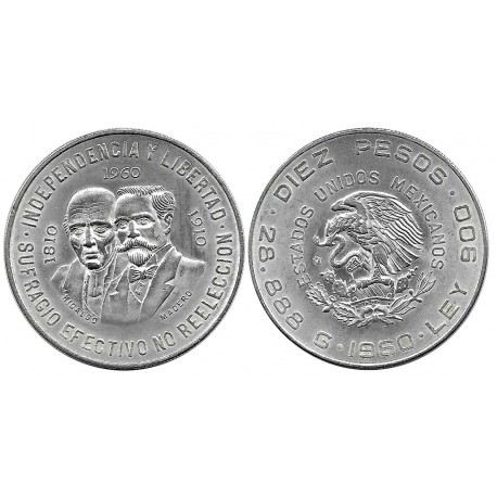 (476) Estados Unidos Mexicanos. 1960. 10 Pesos (EBC) (Plata)