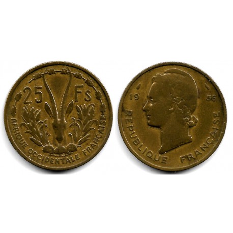 (7) África Occidental Francesa. 1956. 25 Francs (BC+)
