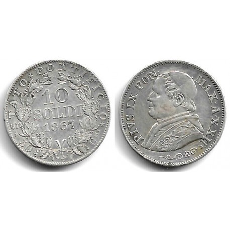 (1376) Ciudad del Vaticano. 1867. 10 Soldi (MBC+) (Plata)
