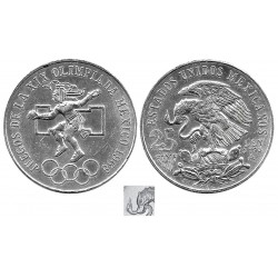 (479.3) Estados Unidos Mexicanos. 1968. 25 Pesos (EBC+) (Plata) Golpe en el canto