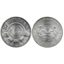 (16) Singapur. 1977. 10 Dollars (EBC+) (Plata)