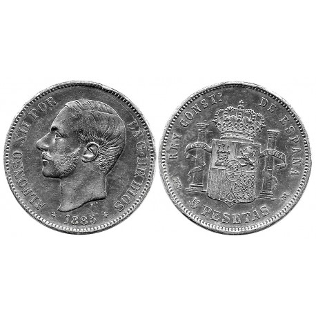 Alfonso XII. 1885*(18-87). 5 Pesetas (MBC+) (Plata) Ceca de Madrid MS-M