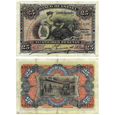 España. 1907. 25 Pesetas (BC+) Sin Serie