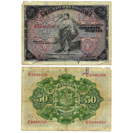 España. 1906. 50 Pesetas (BC) Serie C, Roturas en márgenes
