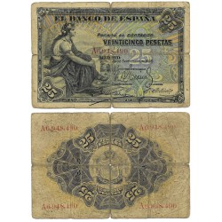 España. 1906. 25 Pesetas (RC) Serie A, Roturas en las dobleces