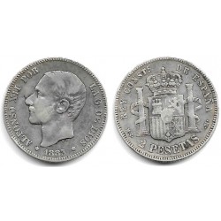Alfonso XII. 1883*(1----). 2 Pesetas (BC) (Plata) Ceca de Madrid MS-M