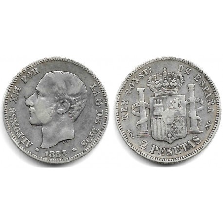 Alfonso XII. 1883*(1----). 2 Pesetas (BC) (Plata) Ceca de Madrid MS-M