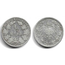 (17) Imperio Alemán. 1905(A). ½ Mark (MBC-) (Plata)
