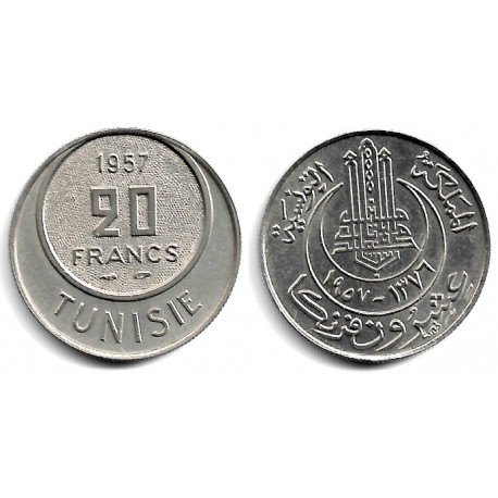 (274) República Tunecina. 1957. 20 Francs (SC)