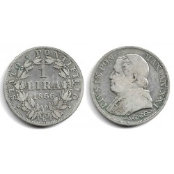 (1378) Ciudad del Vaticano. 1866. 1 Lira (BC+/BC) (Plata)