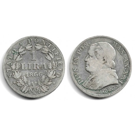 (1378) Ciudad del Vaticano. 1866. 1 Lira (BC+/BC) (Plata)