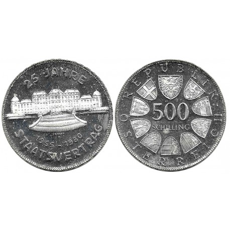 (2948) Austria. 1980. 500 Schilling (EBC+) (Plata)