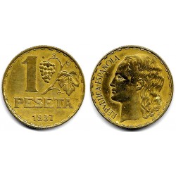 España (II República). 1937. 1 Peseta (BC+)