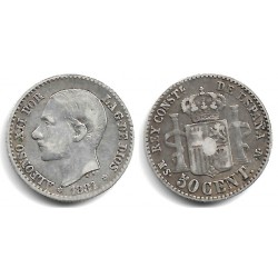Alfonso XII. 1881*(8-1). 50 Céntimos (BC/BC-) (Plata) Ceca de Madrid MS-M