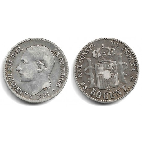 Alfonso XII. 1881*(8-1). 50 Céntimos (BC/BC-) (Plata) Ceca de Madrid MS-M