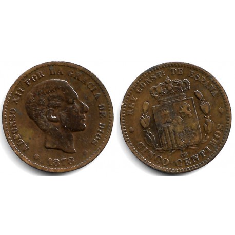 Alfonso XII. 1878. 5 Céntimos (BC/BC+) Ceca de Barcelona OM