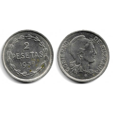 Gobierno de Euzkadi. 1937. 2 Pesetas (MBC) Manchas