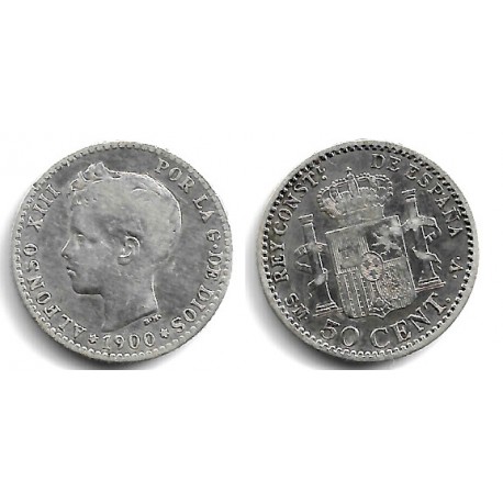 Alfonso XIII. 1900*(-----). 50 Céntimos (BC) (Plata) Ceca de Madrid SM-V