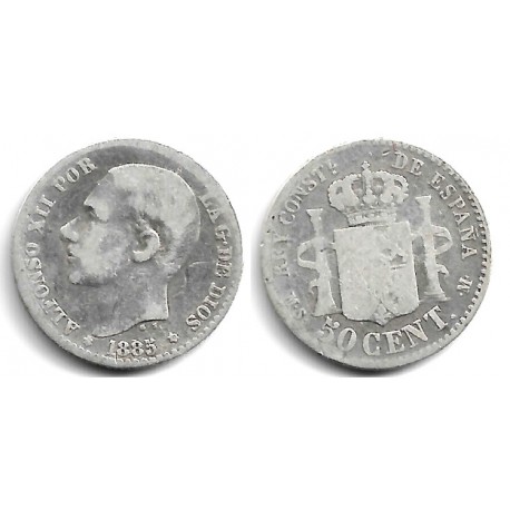 Alfonso XII. 1885*(8--). 50 Céntimos (BC-) (Plata) Ceca de Madrid MS-M
