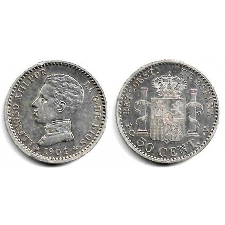 Alfonso XIII. 1904*(1-0). 50 Céntimos (MBC+) (Plata) Ceca de Madrid PC-V