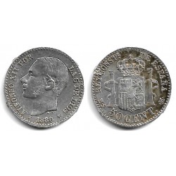 Alfonso XII. 1880*(8--). 50 Céntimos (BC) (Plata) Ceca de Madrid MS-M