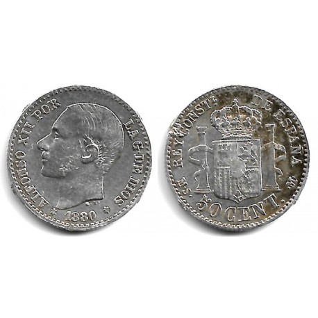 Alfonso XII. 1880*(8--). 50 Céntimos (BC) (Plata) Ceca de Madrid MS-M