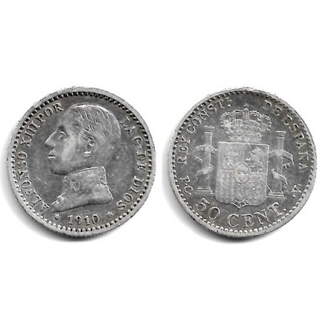 Alfonso XIII. 1910*(--0). 50 Céntimos (BC) (Plata) Ceca de Madrid PC-V