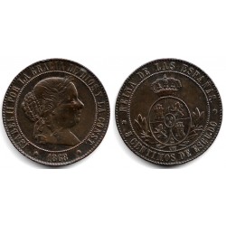 Isabel II. 1868. 5 Céntimos de Escudo (MBC) Ceca de Barcelona OM