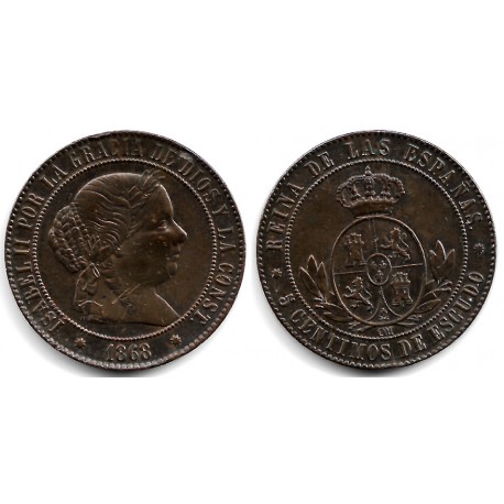 Isabel II. 1868. 5 Céntimos de Escudo (MBC) Ceca de Barcelona OM