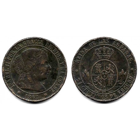 Isabel II. 1868. 2½ Céntimos de Escudo (MBC-) Ceca de Barcelona OM