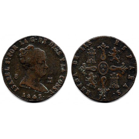 Isabel II. 1843. 8 Maravedí (BC+) Ceca de Jubia