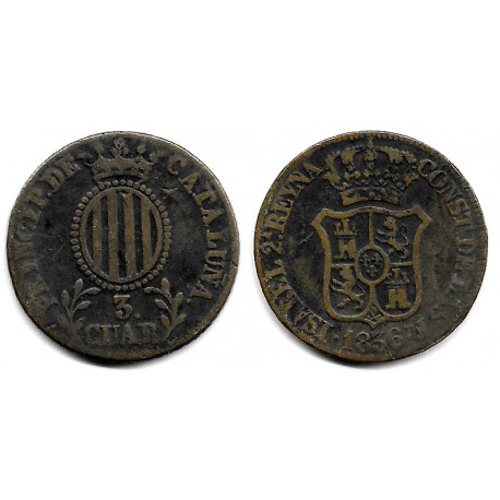 Isabel II. 1836. 3 Cuartos (BC) Ceca de Cataluña