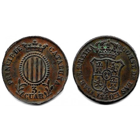 Isabel II. 1840. 3 Cuartos (MBC) Ceca de Cataluña